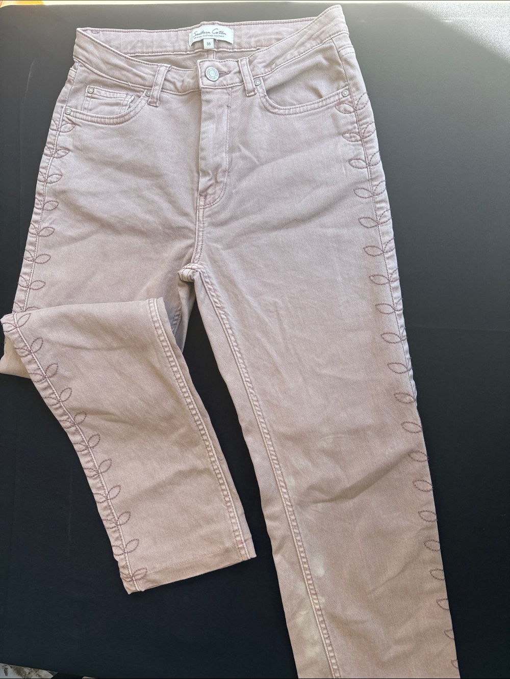High-Rise Blush Skinny Jeans with Side Embroidery